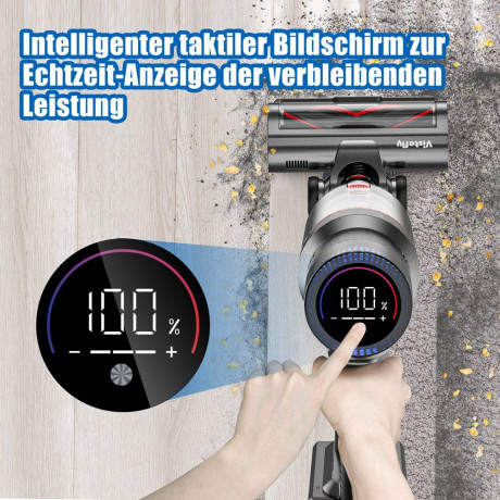 VISTEFLY VISTEFLY Akku-Stielstaubsauger V15 Geeignet zur Reinigung von Tierhaaren, Teppichen und Hartboden, 500,00 W, beutellos, automatische Saugkraftregelung, 60 Minuten Laufzeit, 3 Saugmodi Silber Беспроводной пылесос VISTEFLY V15 Подходит для уборки ш