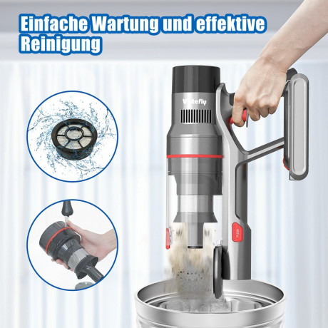 VISTEFLY VISTEFLY Akku-Stielstaubsauger V15 Geeignet zur Reinigung von Tierhaaren, Teppichen und Hartboden, 500,00 W, beutellos, automatische Saugkraftregelung, 60 Minuten Laufzeit, 3 Saugmodi Silber Беспроводной пылесос VISTEFLY V15 Подходит для уборки ш