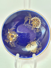 Тарелка винтажная Sarreguemines, темно-синий фарфор с позолоченным узором, 10 x 2 см, Франция, 1960-70гг.