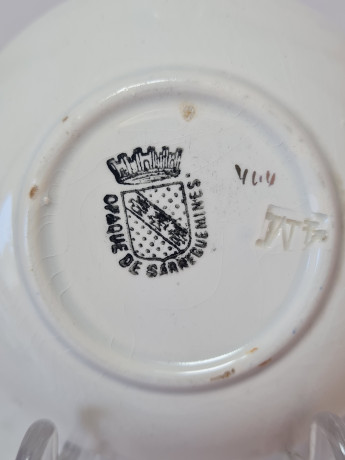 Тарелка винтажная Sarreguemines, темно-синий фарфор с позолоченным узором, 10 x 2 см, Франция, 1960-70гг.