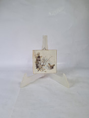 Панно винтажное Wlo "Щеглы на ветке / Х. Арнот", керамика, 10 x 10 см, Германия, 1960-70гг.