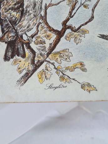 Панно винтажное Wlo "Щеглы на ветке / Х. Арнот", керамика, 10 x 10 см, Германия, 1960-70гг.