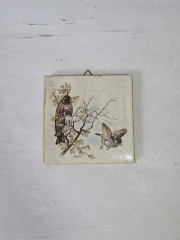 Панно винтажное Wlo "Щеглы на ветке / Х. Арнот", керамика, 10 x 10 см, Германия, 1960-70гг.