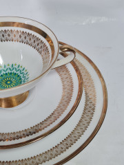 Чайное трио винтажное Winterling Marktleuthen Bavaria с зелено-золотистым декором, фарфор, Германия, 1960-70гг.