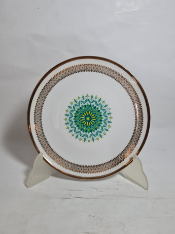 Чайное трио винтажное Winterling Marktleuthen Bavaria с зелено-золотистым декором, фарфор, Германия, 1960-70гг.