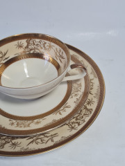 Чайное трио винтажное Mitterteich Bavaria / коллекция Tokio в светло-желтых тонах с золотым декором, фарфор, Германия, 1970-80гг.