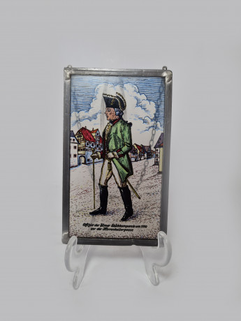 Винтажный витраж "Офицер, 1750 год", стекло, 15,5 см x 9,5 см, Германия, 1960-70гг.