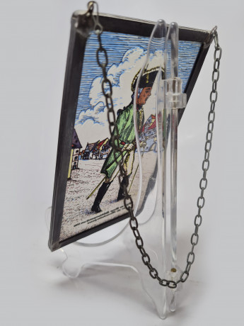 Винтажный витраж "Офицер, 1750 год", стекло, 15,5 см x 9,5 см, Германия, 1960-70гг.