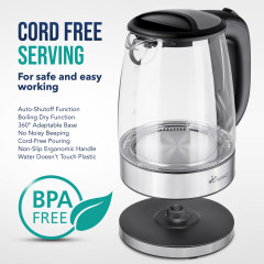 TRESKO TRESKO Wasserkocher TRESKO Wasserkocher Glas 1,7L Glaswasserkocher LED Edelstahl 2200W  Чайник TRESKO Чайник TRESKO стекло 1,7л стеклянный чайник LED нержавеющая сталь 2200Вт