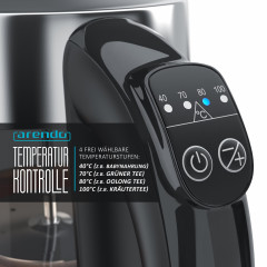 Arendo Arendo Wasserkocher, 1,7 l, 2200 W, Edelstahl Glas mit Teesieb, Teekocher, Temperaturwahl 40° C 100° C Чайник Arendo, 1,7 л, 2200 Вт, стакан из нержавеющей стали с ситечком для чая, чайник, выбор температуры 40°С 100°С