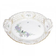 Meissen Meissen  'Neuer Ausschnitt - Indische Fels- Blumen- und Vogelmalerei 125 bunt mit Goldrand' Korb mit Durchbruch 27 cm Мейсен "Новая секция - индийские скалы, цветы и птицы, роспись 125 разноцветных с золотым ободком" корзина с прорывом 27 см