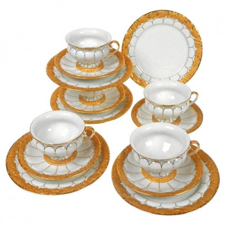 Meissen Meissen  'X-Form - Goldbronze' Kaffee-Gedeck 5 Personen 15-tlg. Meissen "X-Form - Gold Bronze" Кофейный сервиз на 5 персон, 15 предм.