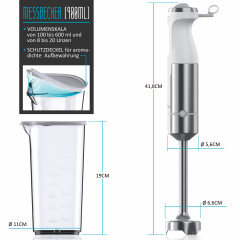 Arendo Arendo Stabmixer, 1000 W, Edelstahl mit stufenloser Geschwindigkeitsregelung, Purierstab Weiss  Погружной блендер Arendo, 1000 Вт, нержавеющая сталь с плавной регулировкой скорости, очищающий стержень белый