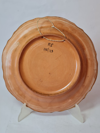 Тарелка винтажная декоративная с ярким цветочным рисунком, керамика, ручная работа, 27 x 4 см, Германия, 1960-70гг.