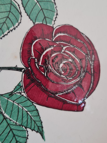 Блюдо винтажное Staffel Limburg, белый фарфор с декором из красных роз, 24 x 1,5 см, Германия, 1960-70гг.