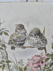 Панно винтажное Wlo "Птицы с розами / Х. Арнот", керамика, 10 x 10 см, Германия, 1960-70гг.