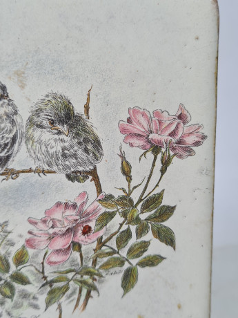 Панно винтажное Wlo "Птицы с розами / Х. Арнот", керамика, 10 x 10 см, Германия, 1960-70гг.