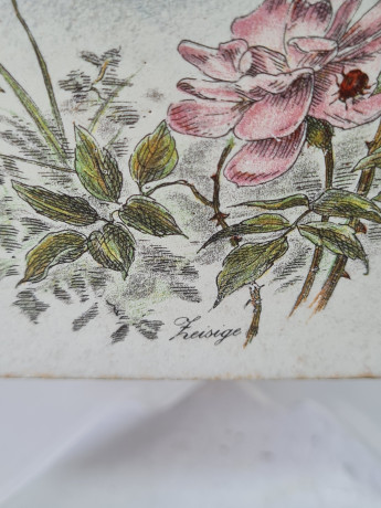 Панно винтажное Wlo "Птицы с розами / Х. Арнот", керамика, 10 x 10 см, Германия, 1960-70гг.