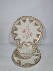 Чайное трио винтажное Winterling Roslau Bavaria / Sabina с розовыми цветами и обильным золотым узором, фарфор, Германия, 1960-70гг.