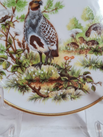 Тарелка декоративная винтажная AK Kaiser / Gör с изображением куропатки, фарфор, 10 см, Германия, 1960-70гг.