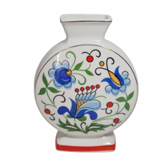 Ваза винтажная Lubiana Poland необычной формы, с сине-красным декором, фарфор, 17 см, Польша, 1960-70гг.