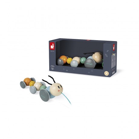 Janod Nachzieh-Raupe aus Holz Kollektion Sweet Cocoon Babyund Kleinkindspielzeug Farbe auf Wasserbasis Spielzeug zum Ziehen Laufen lernen Ab 1 Jahr Деревянная гусеница Коллекция Sweet Cocoon Игрушки для малышей и малышей Краска на водной основе Игрушка-тя