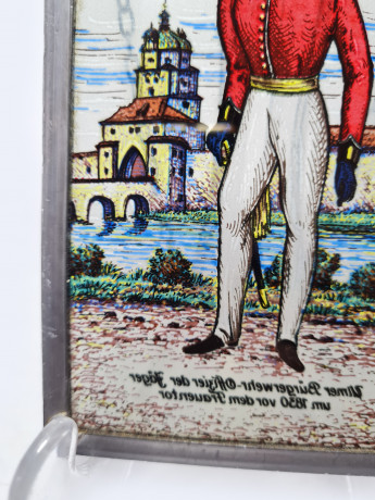Винтажный витраж" Офицер, 1830 год", стекло, 15,5см x 9,5см, Германия, 1960-70гг.