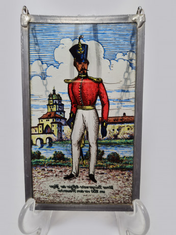 Винтажный витраж" Офицер, 1830 год", стекло, 15,5см x 9,5см, Германия, 1960-70гг.