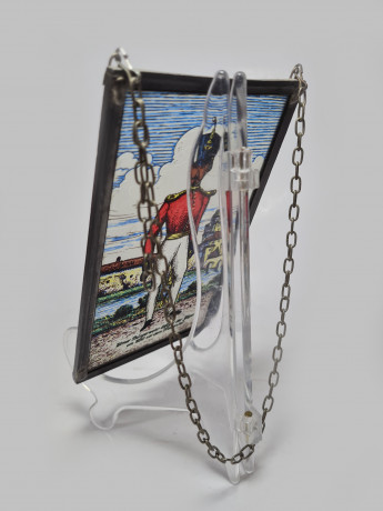 Винтажный витраж" Офицер, 1830 год", стекло, 15,5см x 9,5см, Германия, 1960-70гг.