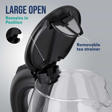 TRESKO TRESKO Wasserkocher 1,7 l 2200 W Glas Wasserkocher LED-Beleuchtung / BPA -frei, 1,7 l, 2200 W, / 360° Edelstahl Sockel / Abschaltautomatik / Filter  Чайник TRESKO 1,7 л, 2200 Вт стеклянный чайник со светодиодной подсветкой / без BPA, 1,7 л, 2200 Вт