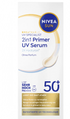 NIVEA SUN Sun Fluid 2in1 Primer &amp; UV Serum, SPF 50+, Сыворотка-праймер для всех типов кожи SPF 50+, быстро впитывается, 30 мл