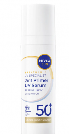 NIVEA SUN Sun Fluid 2in1 Primer & UV Serum, SPF 50+, Сыворотка-праймер для всех типов кожи SPF 50+, быстро впитывается, 30 мл