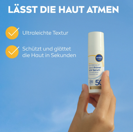 NIVEA SUN Sun Fluid 2in1 Primer & UV Serum, SPF 50+, Сыворотка-праймер для всех типов кожи SPF 50+, быстро впитывается, 30 мл