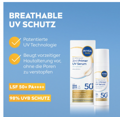NIVEA SUN Sun Fluid 2in1 Primer &amp; UV Serum, SPF 50+, Сыворотка-праймер для всех типов кожи SPF 50+, быстро впитывается, 30 мл