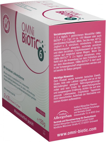 OMNI-BIOTIC 6 60g, Пробиотик для кишечника и микрофлоры, от вздутия и дискомфорта, 6 штаммов бактерий, 1 млрд КОЕ в порции, без лактозы и глютена 60г (30 порций)