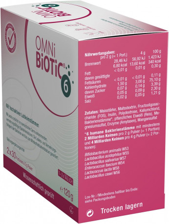 OMNI-BIOTIC 6 60g, Пробиотик для кишечника и микрофлоры, от вздутия и дискомфорта, 6 штаммов бактерий, 1 млрд КОЕ в порции, без лактозы и глютена 60г (30 порций)
