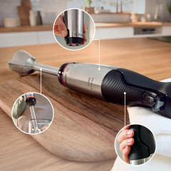 BOSCH BOSCH Stabmixer ErgoMaster Serie 6 MSM6M610, 1000 W, Edelstahl-Mixstab, Mix-/Messbecher Edelstahl/schwarz  Ручной блендер BOSCH ErgoMaster Series 6 MSM6M610, 1000 Вт, палочка для смешивания из нержавеющей стали, стакан для смешивания/мерный стакан и