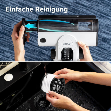 Levoit Levoit Akku-Hand-und Stielstaubsauger, 180,00 W, beutellos, Staubsauger mit Tierhaarduse, Anti-Haar-Verwicklung max 50min Laufzeit  Беспроводной ручной и стержневой пылесос Levoit, 180,00 Вт, без мешка, пылесос с насадкой для шерсти животных, предо