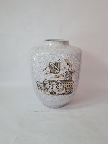 Ваза винтажная Karlsruhe, кракле с изображением городской площади, 29 x 20 см, Германия, 1960-70гг.