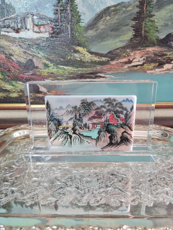 Декоративная 3Д картина в стекле, 19 x 11 x 3 см, в заводской подарочной коробке, коробка 21 x 4 x 2 см, Германия, 1960-70гг.