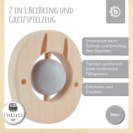 bieco Beissring Holz Natur Zahnungshilfe mit Silikon Kugeln Baby Greifling 7cm Beissringe Кольцо для прорезывания зубов