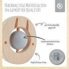 bieco Beissring Holz Natur Zahnungshilfe mit Silikon Kugeln Baby Greifling 7cm Beissringe Кольцо для прорезывания зубов