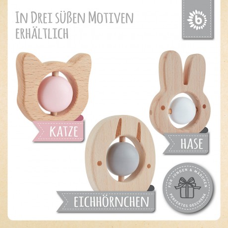 bieco Beissring Holz Natur Zahnungshilfe mit Silikon Kugeln Baby Greifling 7cm Beissringe Кольцо для прорезывания зубов