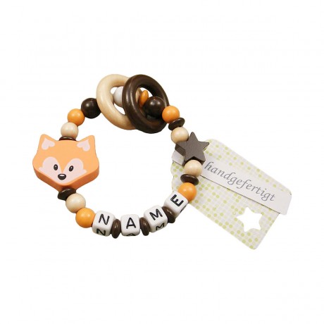 kleinerStorch Greifling mit Name – Madchen  Jungen Beissring personalisiert – Holz Rassel Fuchs orange Персонализированное кольцо для прорезывания зубов с именем