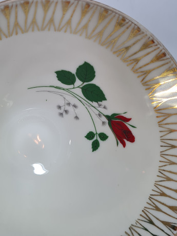 Чайное трио винтажное Winterling Roslau Bavaria "Алая роза" с золотым орнаментом, фарфор, Германия, 1960-70гг.
