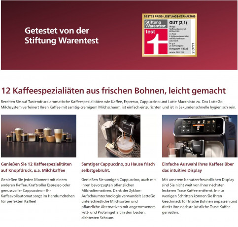 Philips Philips Kaffeevollautomat Series 5400 Kaffeevollautomat LatteGo Milchaufschaumer Display, Kaffeeautomat Cafemaschine Kaffeemaschine mi Mahlwerk Vollautomat Cafe  Полностью автоматическая кофемашина Philips Series 5400, полностью автоматическая коф