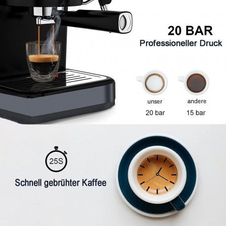 Mutoy Mutoy Kaffeevollautomat Kaffeevollautomat,Espresso Siebtragermaschine 20 Bar, Kaffeemaschine fur den Hausgebrauch, 850W, 1,8 Liter Wassertank  Полностью автоматическая кофемашина Mutoy, эспрессо-портафильтр на 20 бар, кофемашина для домашнего исполь