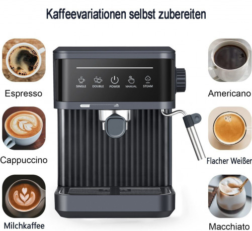 Mutoy Mutoy Kaffeevollautomat Kaffeevollautomat,Espresso Siebtragermaschine 20 Bar, Kaffeemaschine fur den Hausgebrauch, 850W, 1,8 Liter Wassertank  Полностью автоматическая кофемашина Mutoy, эспрессо-портафильтр на 20 бар, кофемашина для домашнего исполь