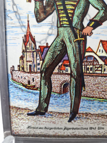 Винтажный витраж "Офицер, 1843 год", стекло, 15,5см x 9,5см, Германия, 1960-70гг.