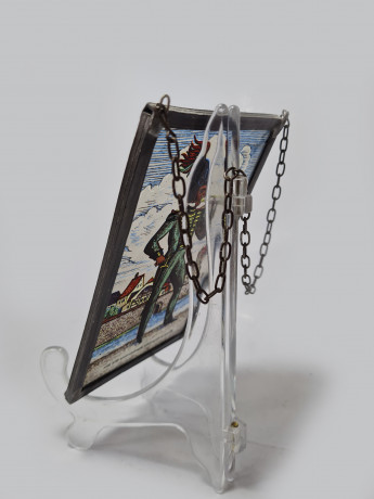 Винтажный витраж "Офицер, 1843 год", стекло, 15,5см x 9,5см, Германия, 1960-70гг.